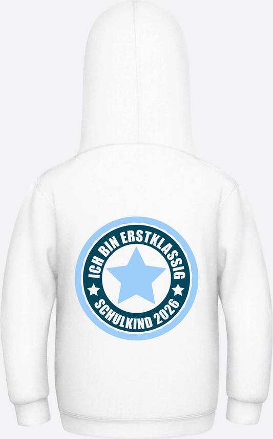 Hoodie Schulkind 2026 – Ich bin erstklassig mit Name - Arctic White