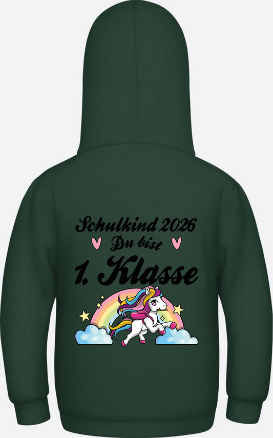 Hoodie Schulkind 2026 Pferd – Du bist erstklassig mit Name - Bottle Green