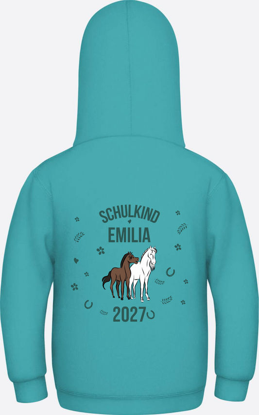 Hoodie Schulkind Pferdemotiv – Personalisiert mit Namen - Hawaiian Blue