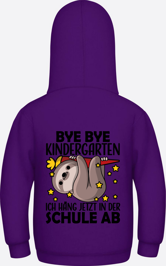 Hoodie zur Einschulung: Bye Bye Kindergarten Faultier - Purple