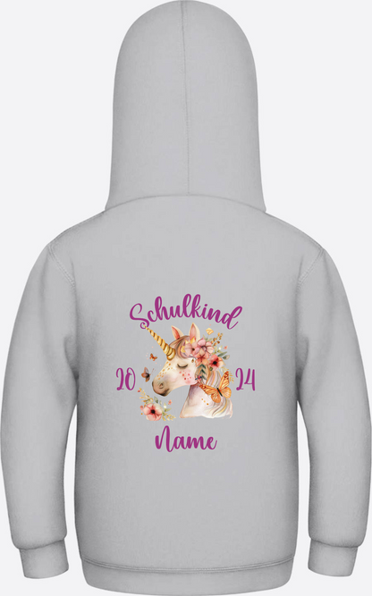 Hoodie zur Einschulung für Mädchen – Personalisiert mit Name - Heather Grey