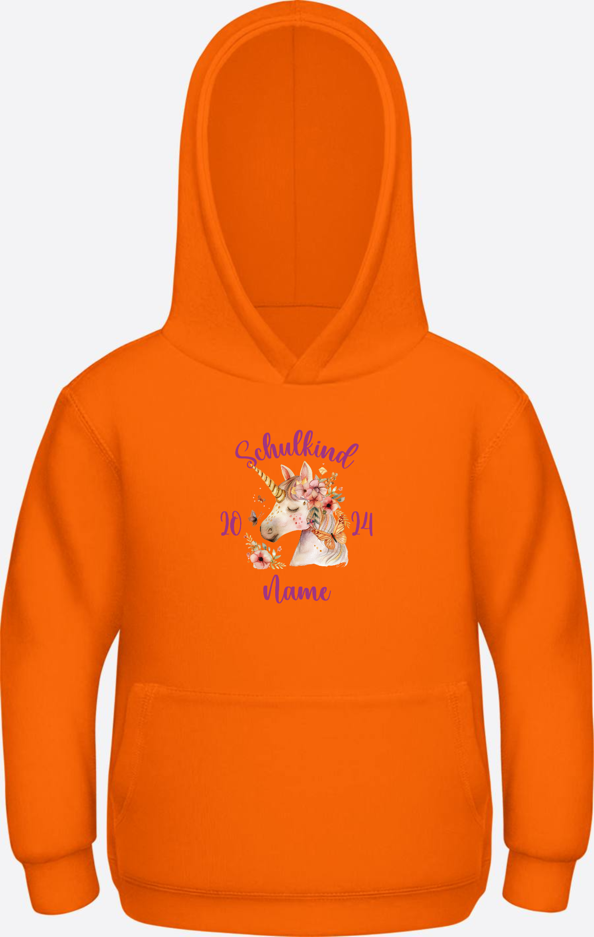 Hoodie zur Einschulung für Mädchen – Personalisiert mit Name - Orange Crush Herzseite