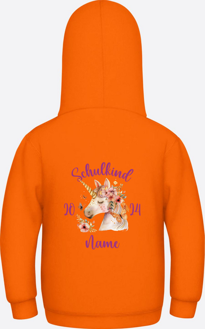 Hoodie zur Einschulung für Mädchen – Personalisiert mit Name - Orange Crush