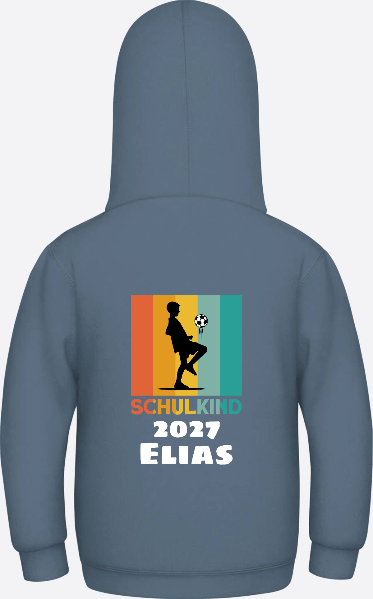 Hoodie zur Einschulung - Retro Fußball weiß mit Wunschname - Airforce Blue