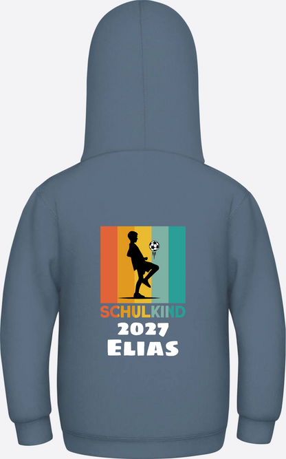 Hoodie zur Einschulung - Retro Fußball weiß mit Wunschname - Airforce Blue