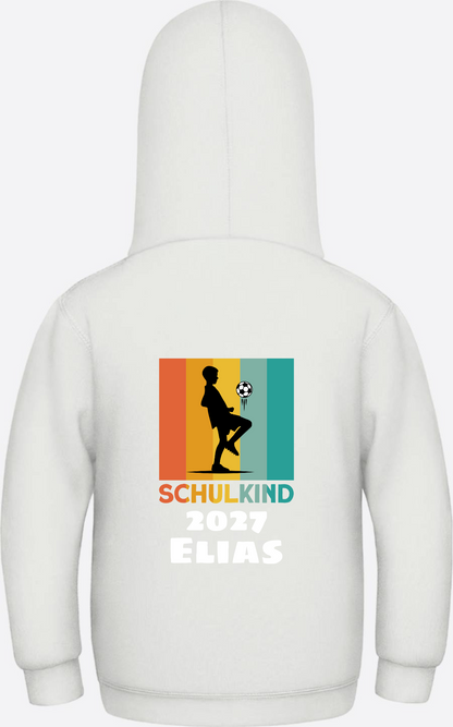 Hoodie zur Einschulung - Retro Fußball weiß mit Wunschname - Ash
