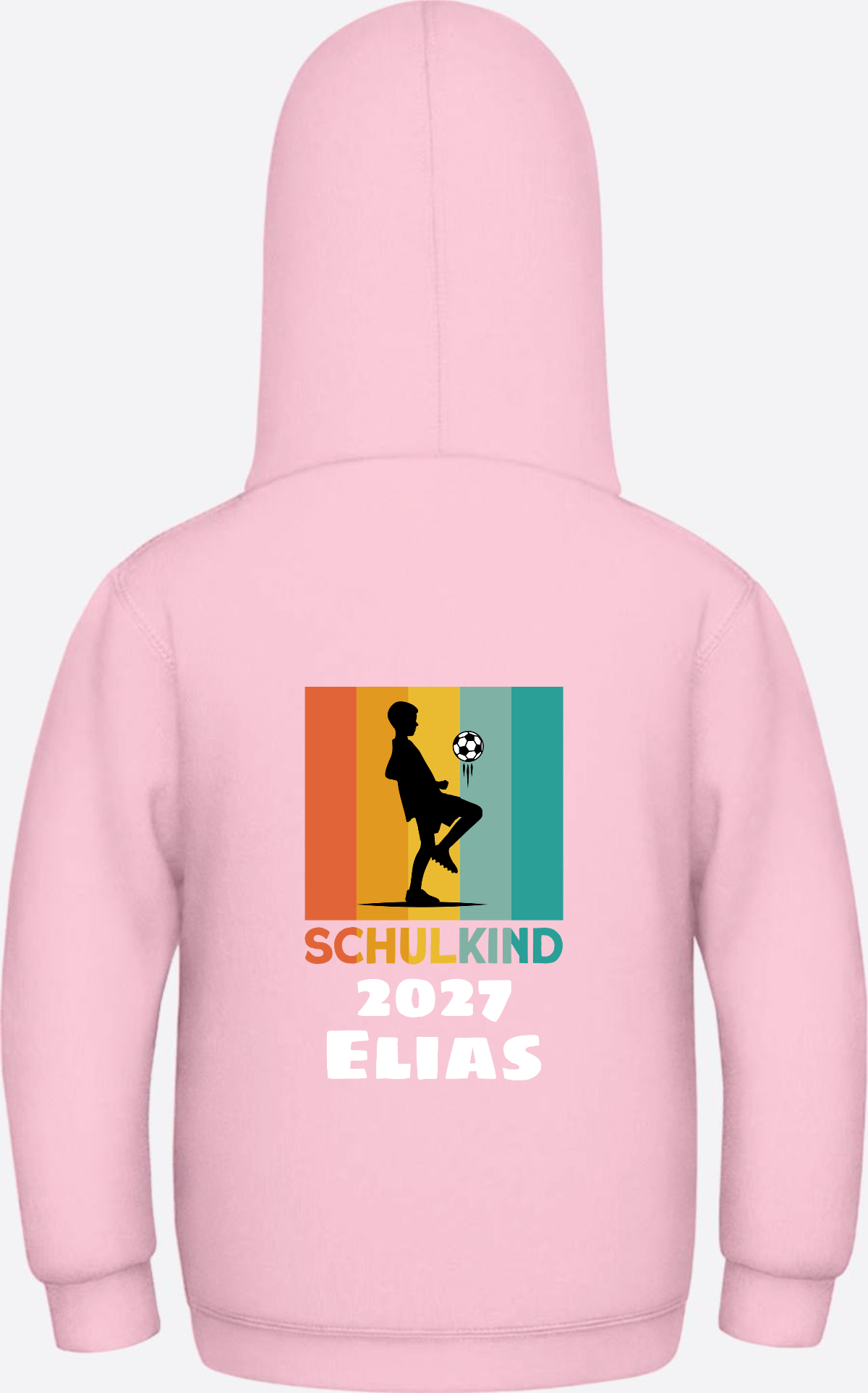 Hoodie zur Einschulung - Retro Fußball weiß mit Wunschname - Baby Pink