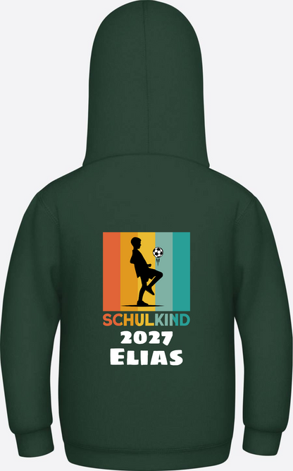 Hoodie zur Einschulung - Retro Fußball weiß mit Wunschname - Bottle Green