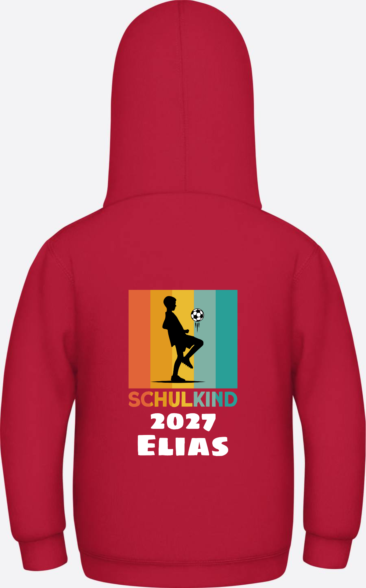 Hoodie zur Einschulung - Retro Fußball weiß mit Wunschname - Fire Red