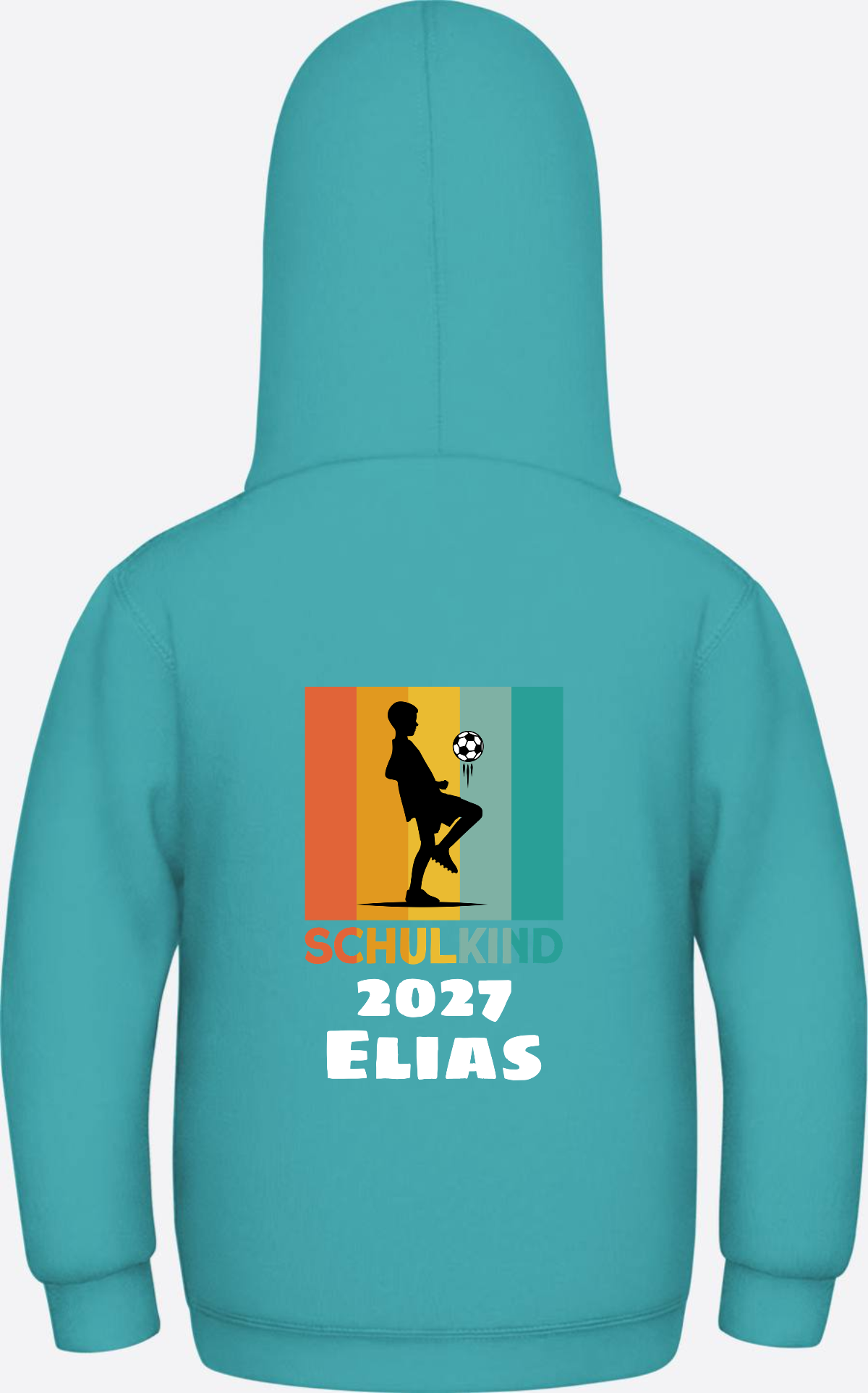 Hoodie zur Einschulung - Retro Fußball weiß mit Wunschname - Hawaiian Blue