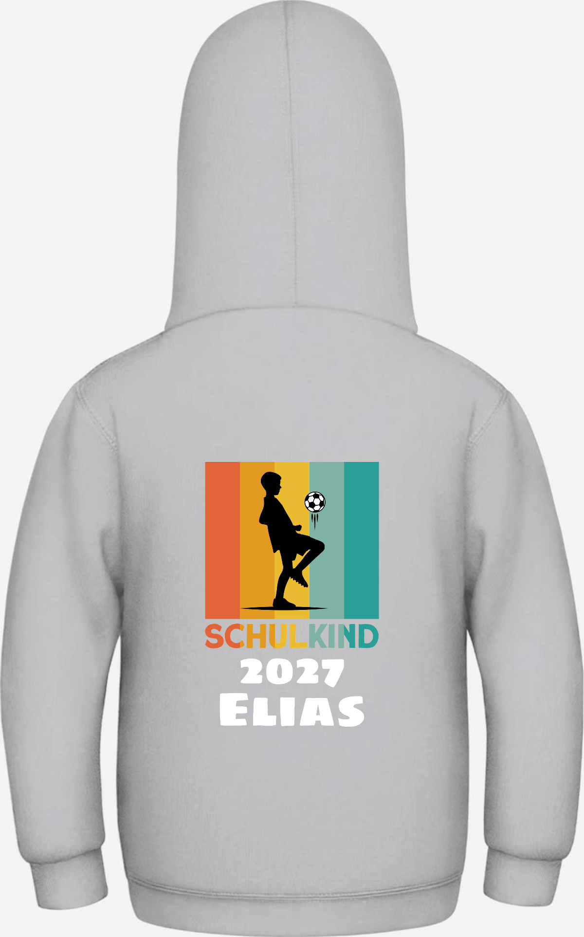 Hoodie zur Einschulung - Retro Fußball weiß mit Wunschname - Heather Grey