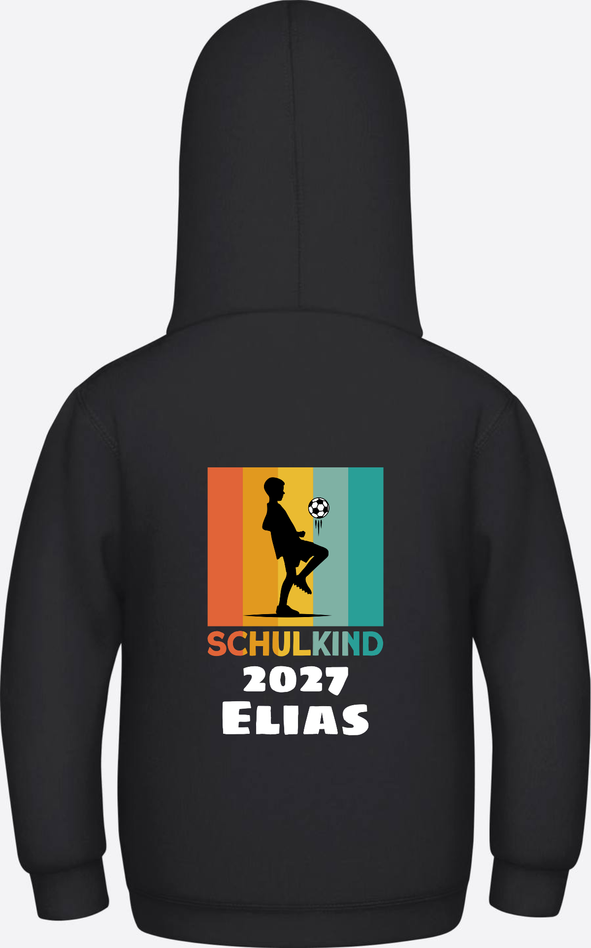 Hoodie zur Einschulung - Retro Fußball weiß mit Wunschname - Jet Black