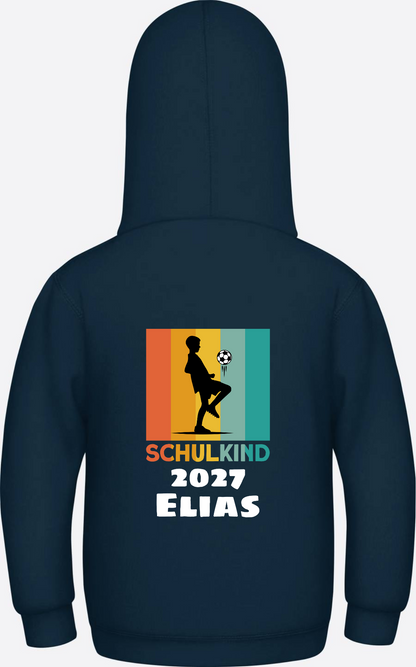 Hoodie zur Einschulung - Retro Fußball weiß mit Wunschname - New French Navy