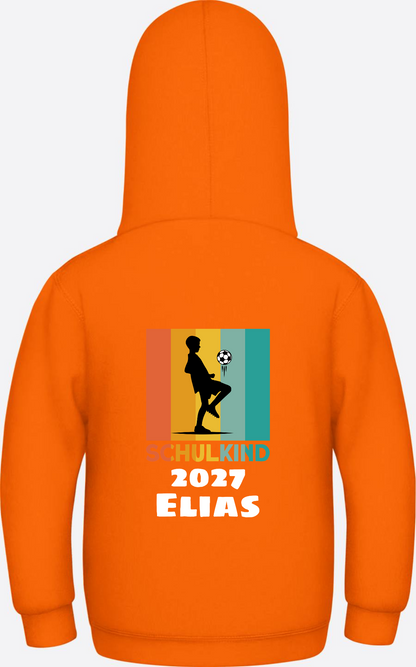 Hoodie zur Einschulung - Retro Fußball weiß mit Wunschname - Orange Crush