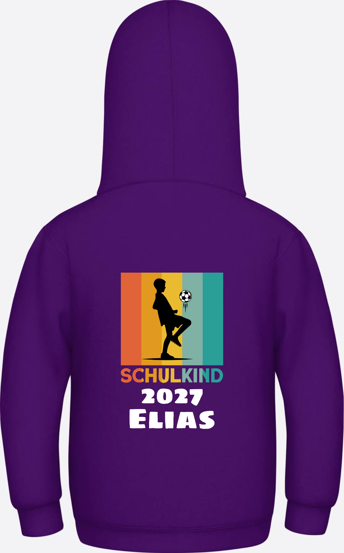 Hoodie zur Einschulung - Retro Fußball weiß mit Wunschname - Purple