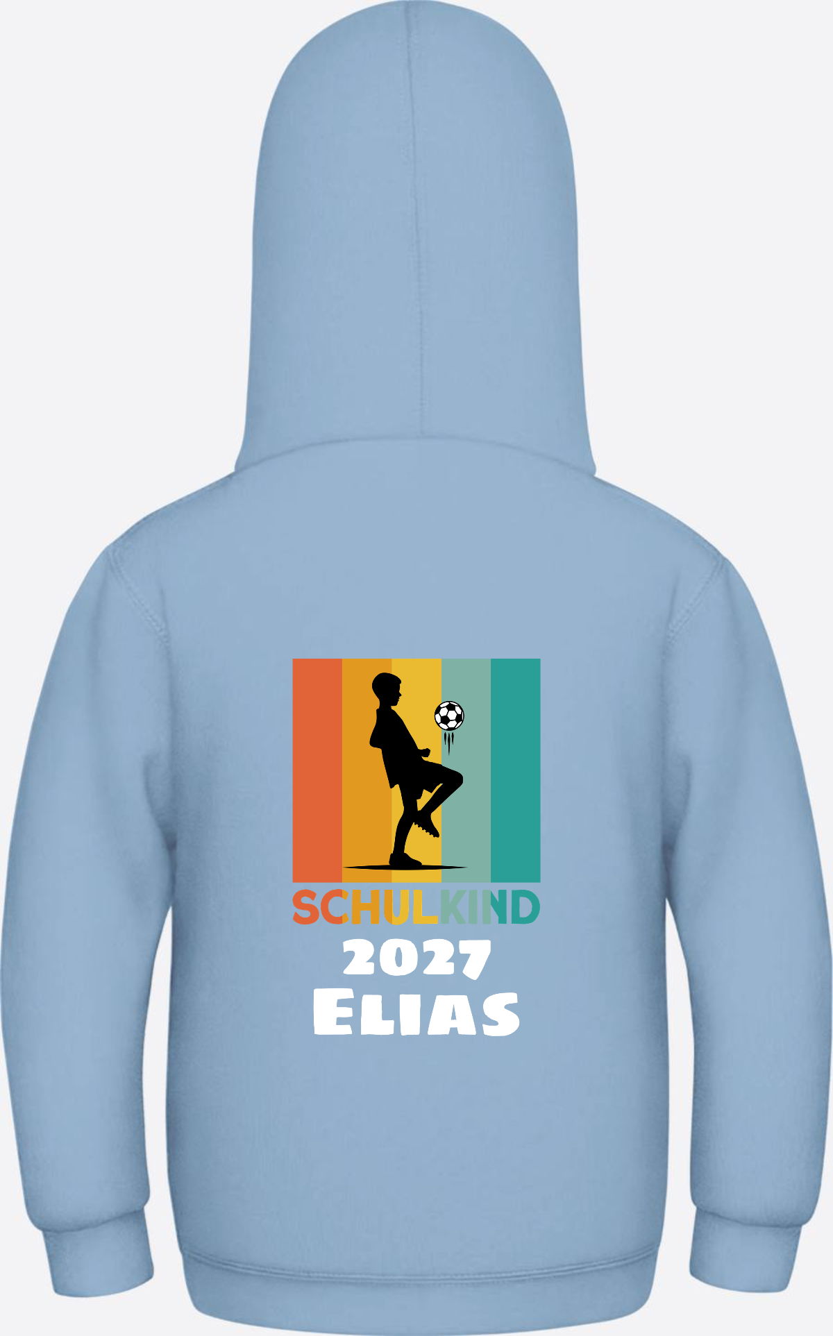 Hoodie zur Einschulung - Retro Fußball weiß mit Wunschname - Sky Blue
