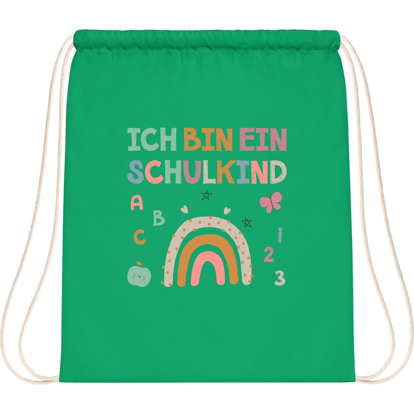 Turnbeutel Einschulung Schulkind – Regenbogen mit ABC & Zahlen