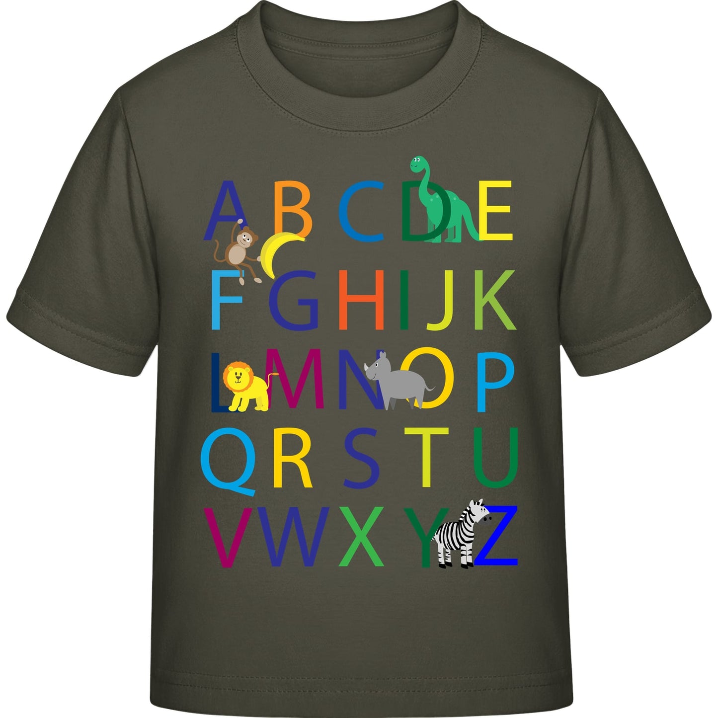 Kinder T-Shirt Einschulung Alphabet-Tiere – ABC mit Löwe & Zebra