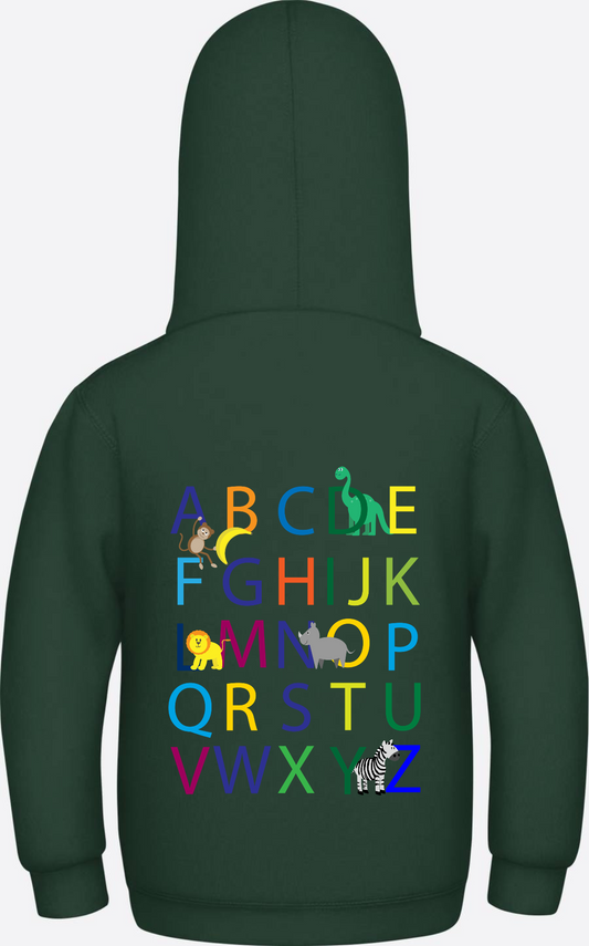 Kinder Hoodie ABC Einschulung – Personalisiert mit Name - Bottle Green