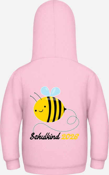 Kinder Hoodie Biene Schulkind 2026 - Geschenk zur Einschulung - Baby Pink