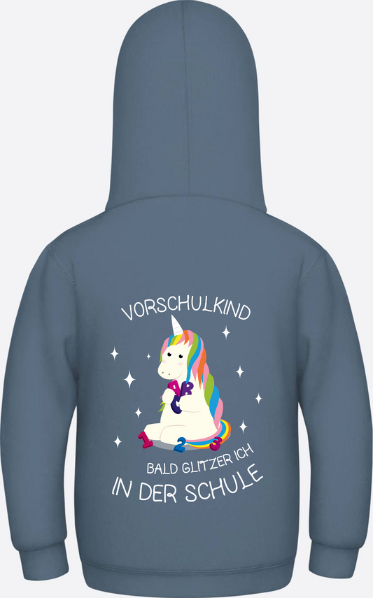 Kinder Hoodie Einhorn Vorschulkind – Personalisiert mit Name - Airforce Blue