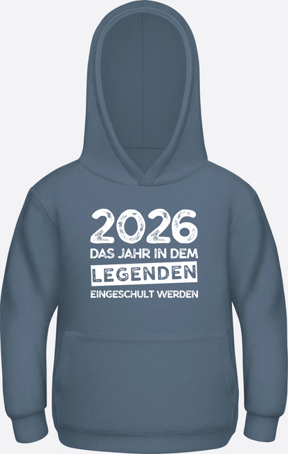 Kinder Hoodie Einschulung 2026 – Legenden werden eingeschult - Airforce Blue Herzseite
