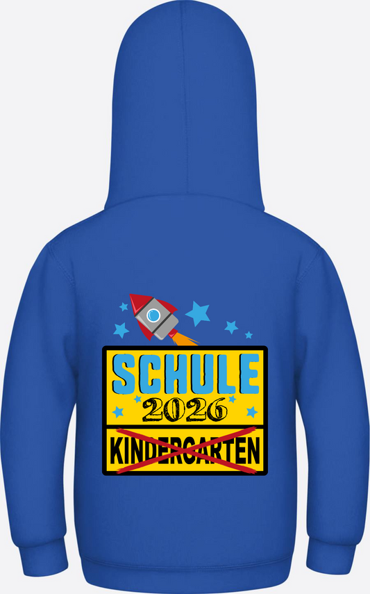 Kinder Hoodie Einschulung 2026 Ortsschild Rakete mit Name - Royal Blue