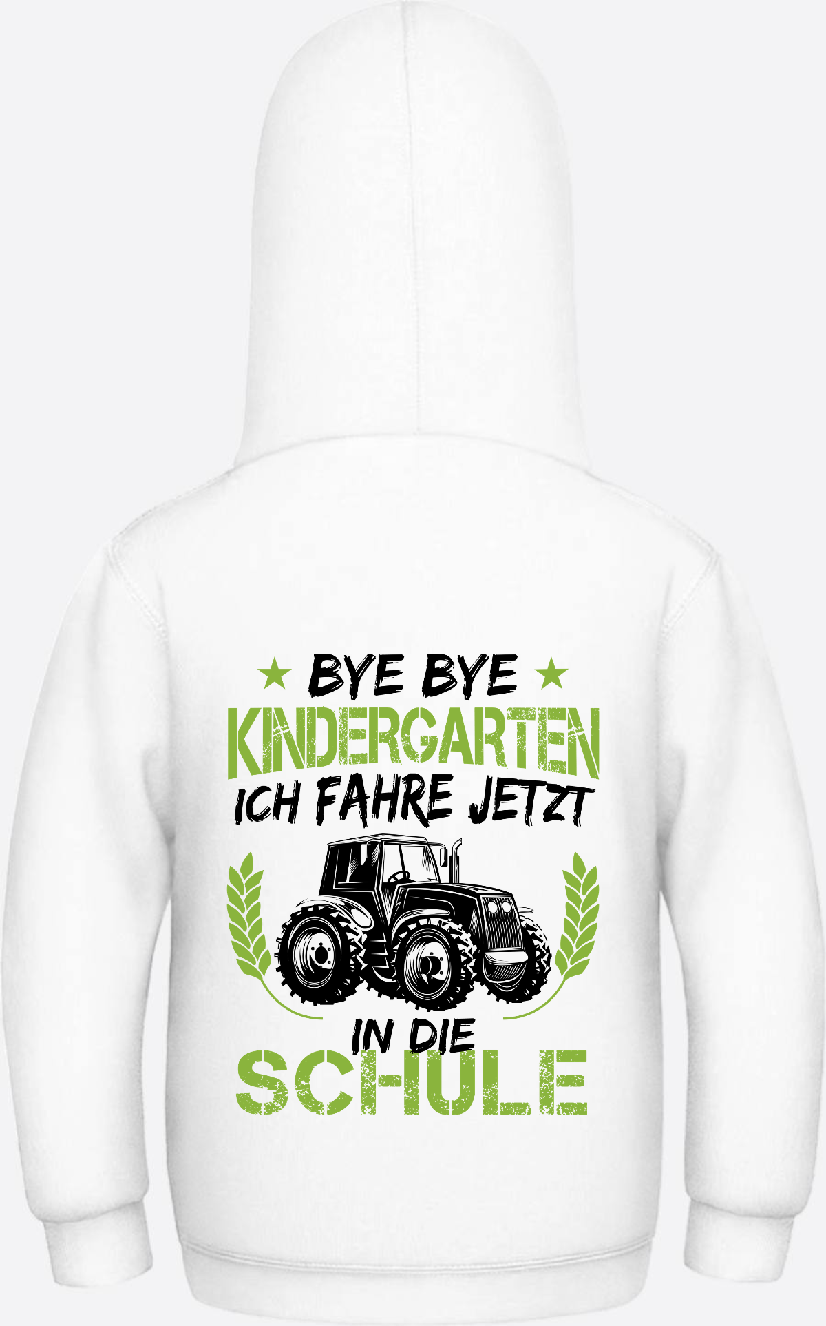 Kinder Hoodie Einschulung: Bye Bye Kindergarten Traktor - Arctic White