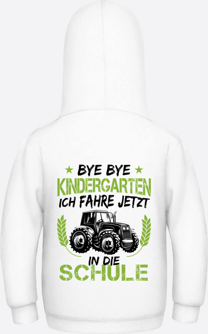Kinder Hoodie Einschulung: Bye Bye Kindergarten Traktor - Arctic White