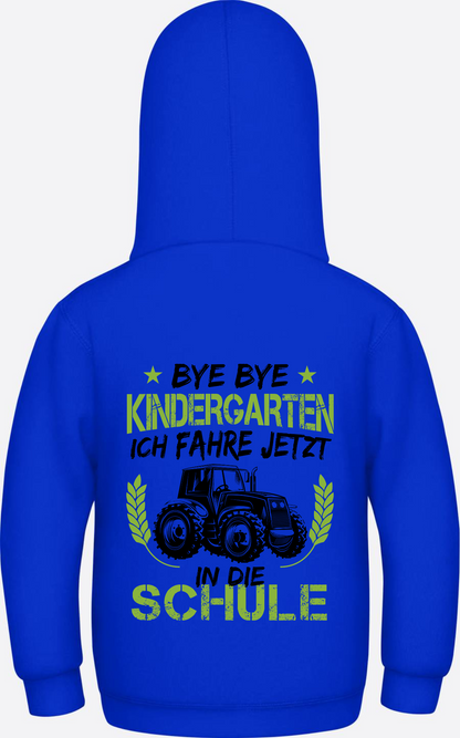 Kinder Hoodie Einschulung: Bye Bye Kindergarten Traktor - Bright Royal