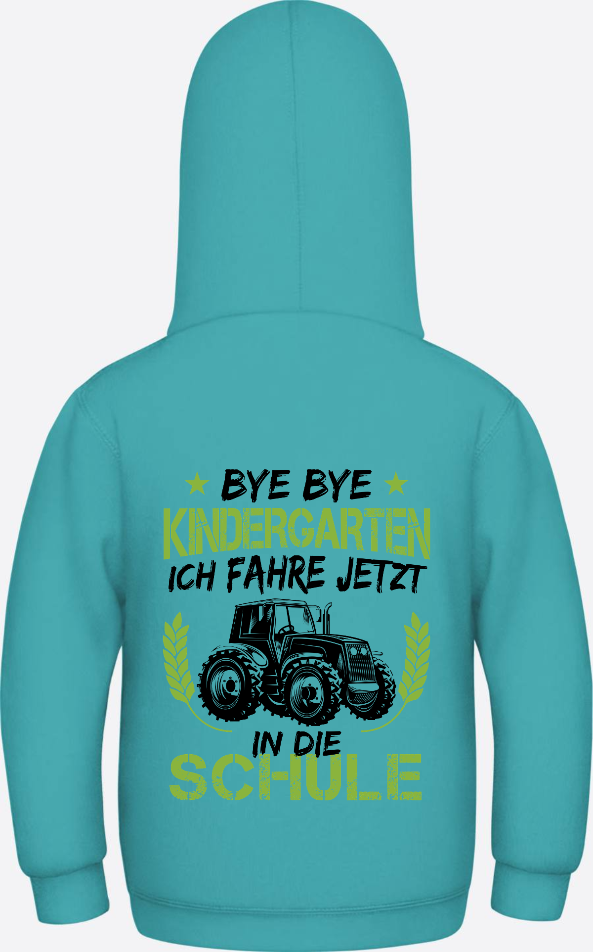 Kinder Hoodie Einschulung: Bye Bye Kindergarten Traktor - Hawaiian Blue