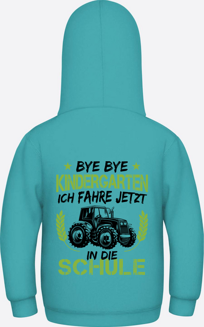 Kinder Hoodie Einschulung: Bye Bye Kindergarten Traktor - Hawaiian Blue