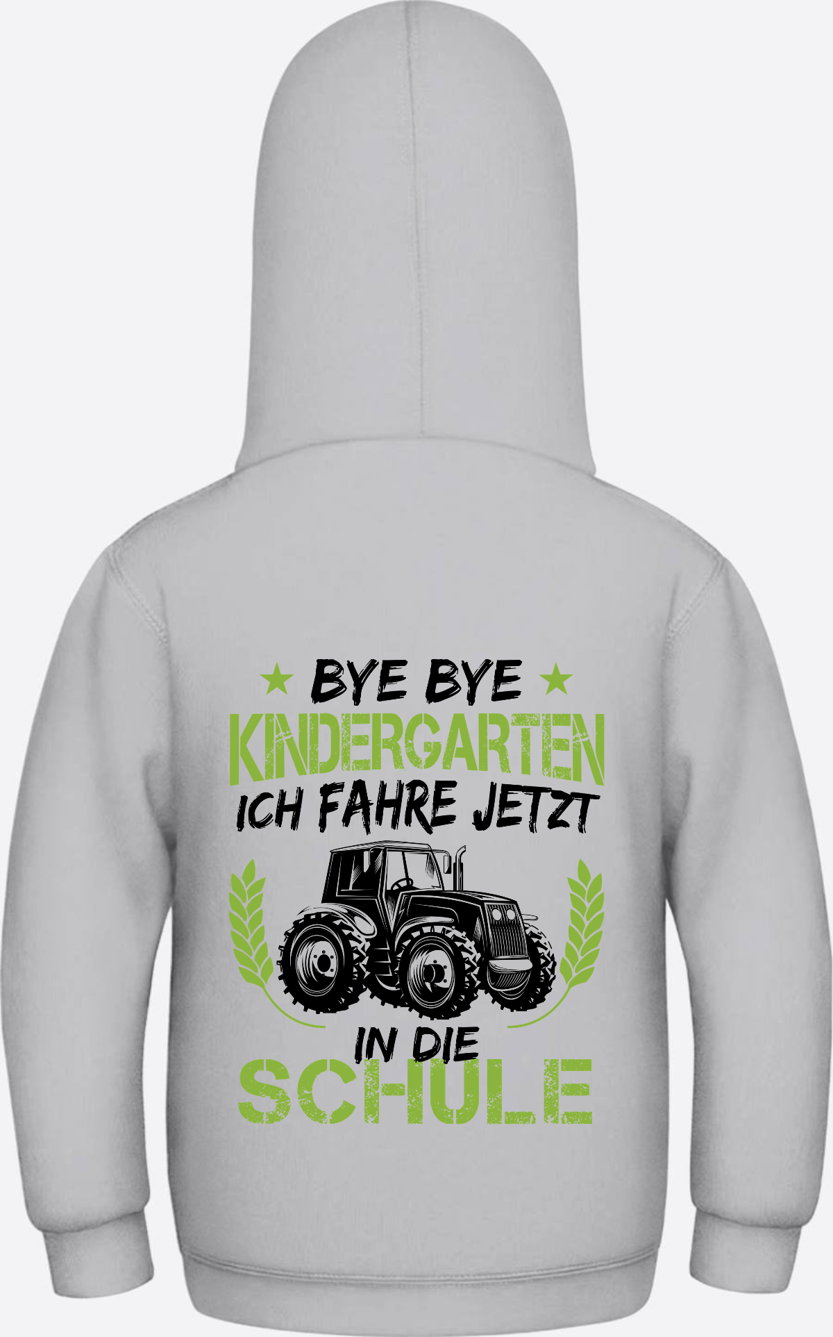 Kinder Hoodie Einschulung: Bye Bye Kindergarten Traktor - Heather Grey