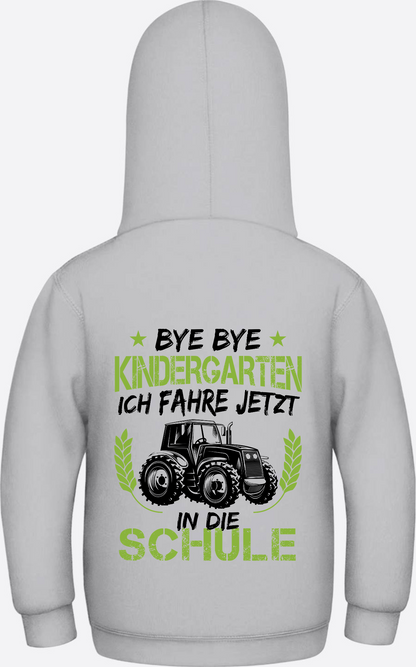 Kinder Hoodie Einschulung: Bye Bye Kindergarten Traktor - Heather Grey