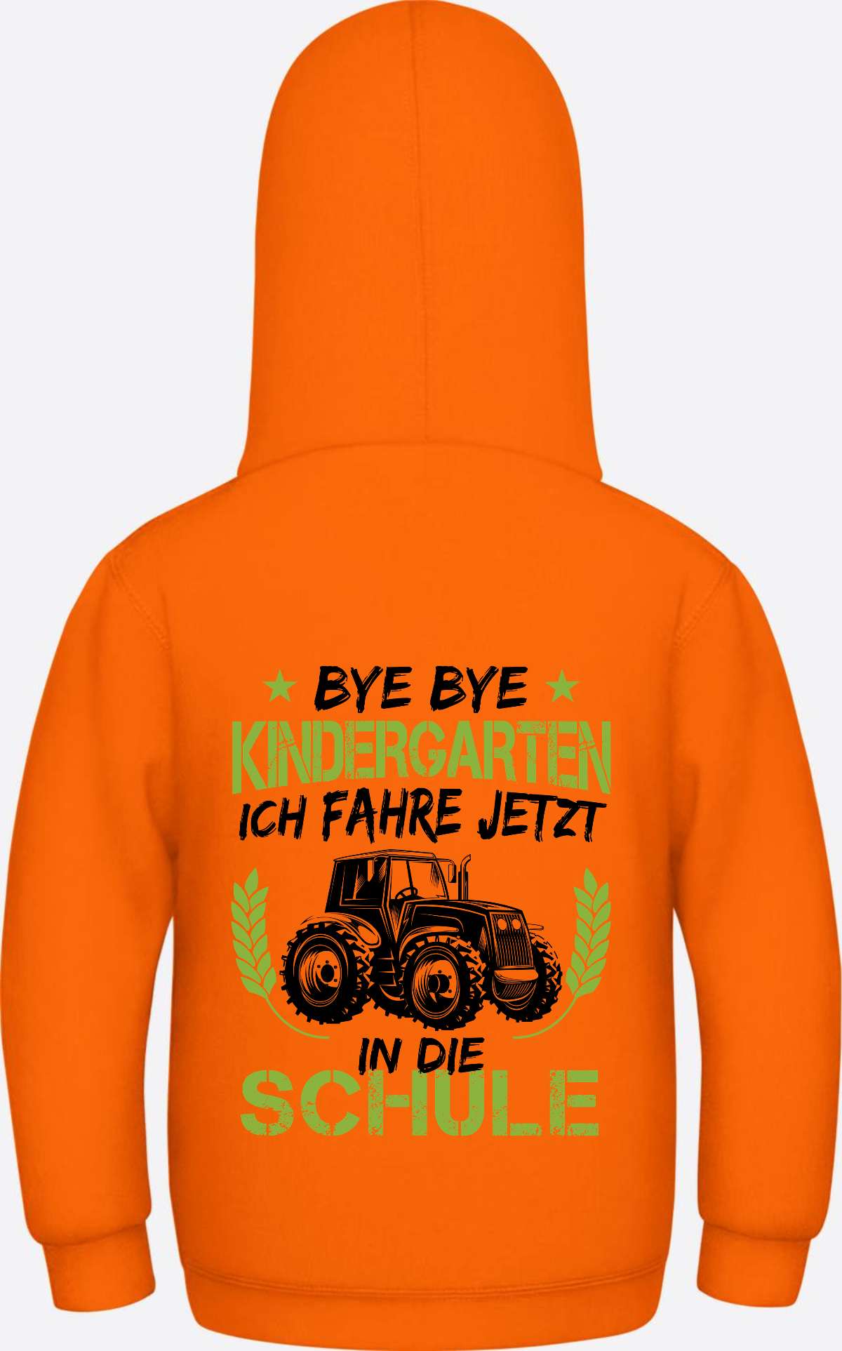 Kinder Hoodie Einschulung: Bye Bye Kindergarten Traktor - Orange Crush