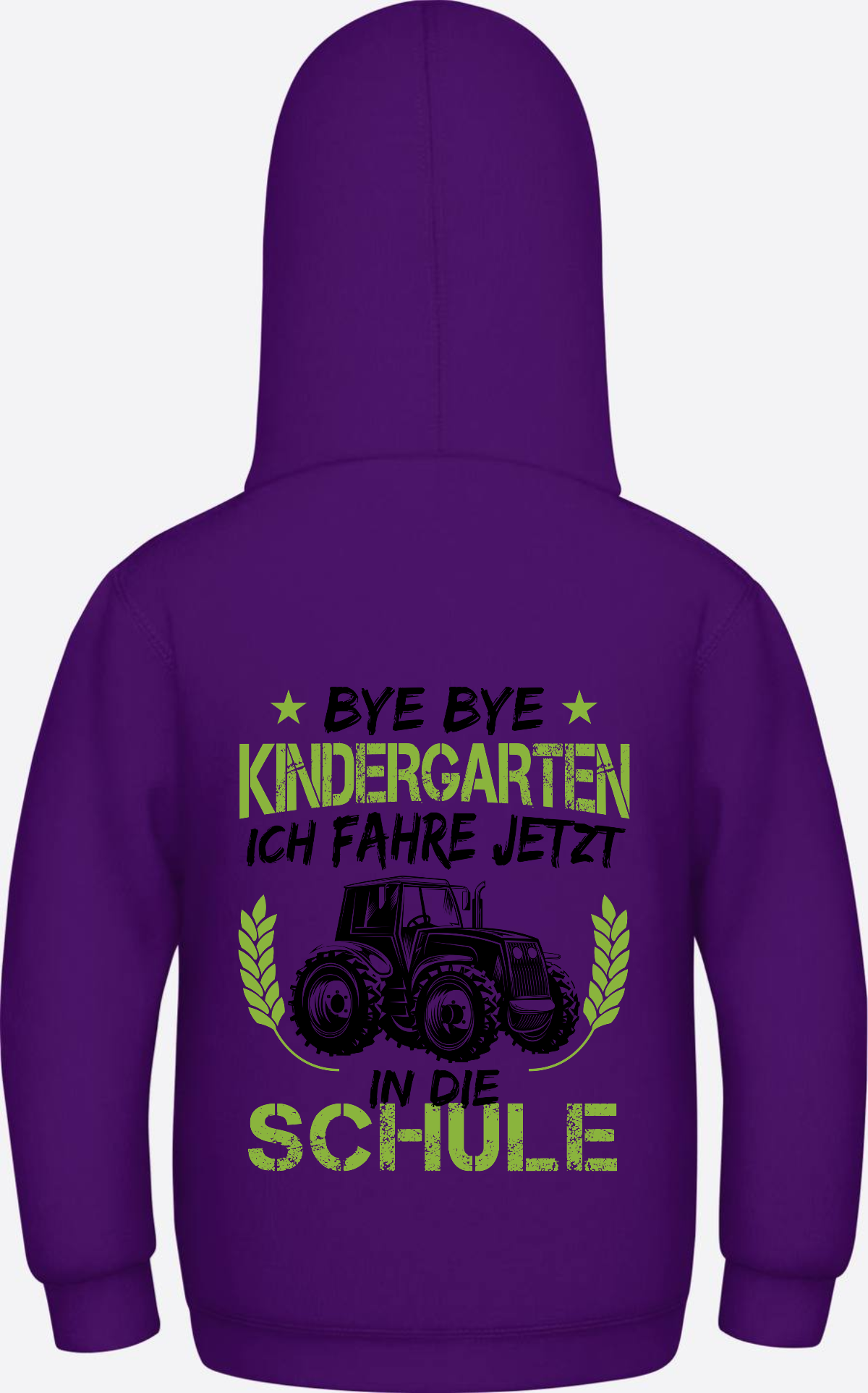 Kinder Hoodie Einschulung: Bye Bye Kindergarten Traktor - Purple