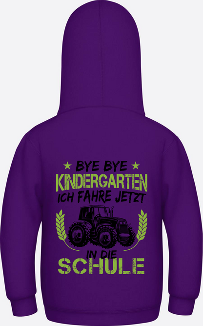 Kinder Hoodie Einschulung: Bye Bye Kindergarten Traktor - Purple