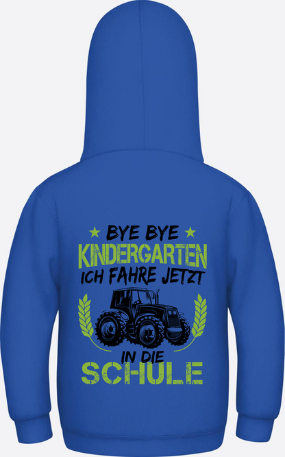 Kinder Hoodie Einschulung: Bye Bye Kindergarten Traktor - Royal Blue