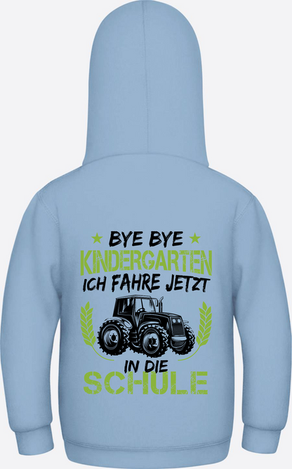 Kinder Hoodie Einschulung: Bye Bye Kindergarten Traktor - Sky Blue