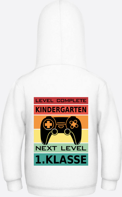 Kinder Hoodie Einschulung: Level Complete – Next Level 1. Klasse - Arctic White
