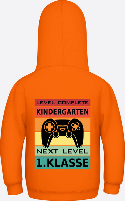 Kinder Hoodie Einschulung: Level Complete – Next Level 1. Klasse - Orange Crush