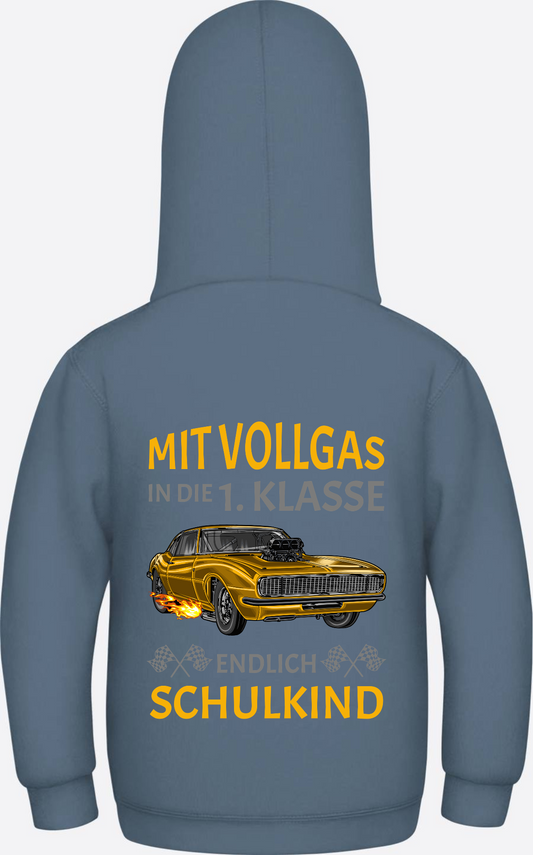 Kinder Hoodie Einschulung – Mit Vollgas in die 1. Klasse Rennauto - Airforce Blue