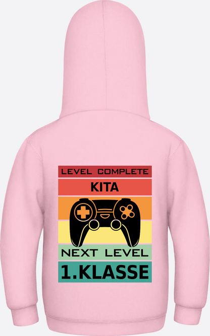 Kinder Hoodie Einschulung: Next Level 1. Klasse mit Name - Baby Pink