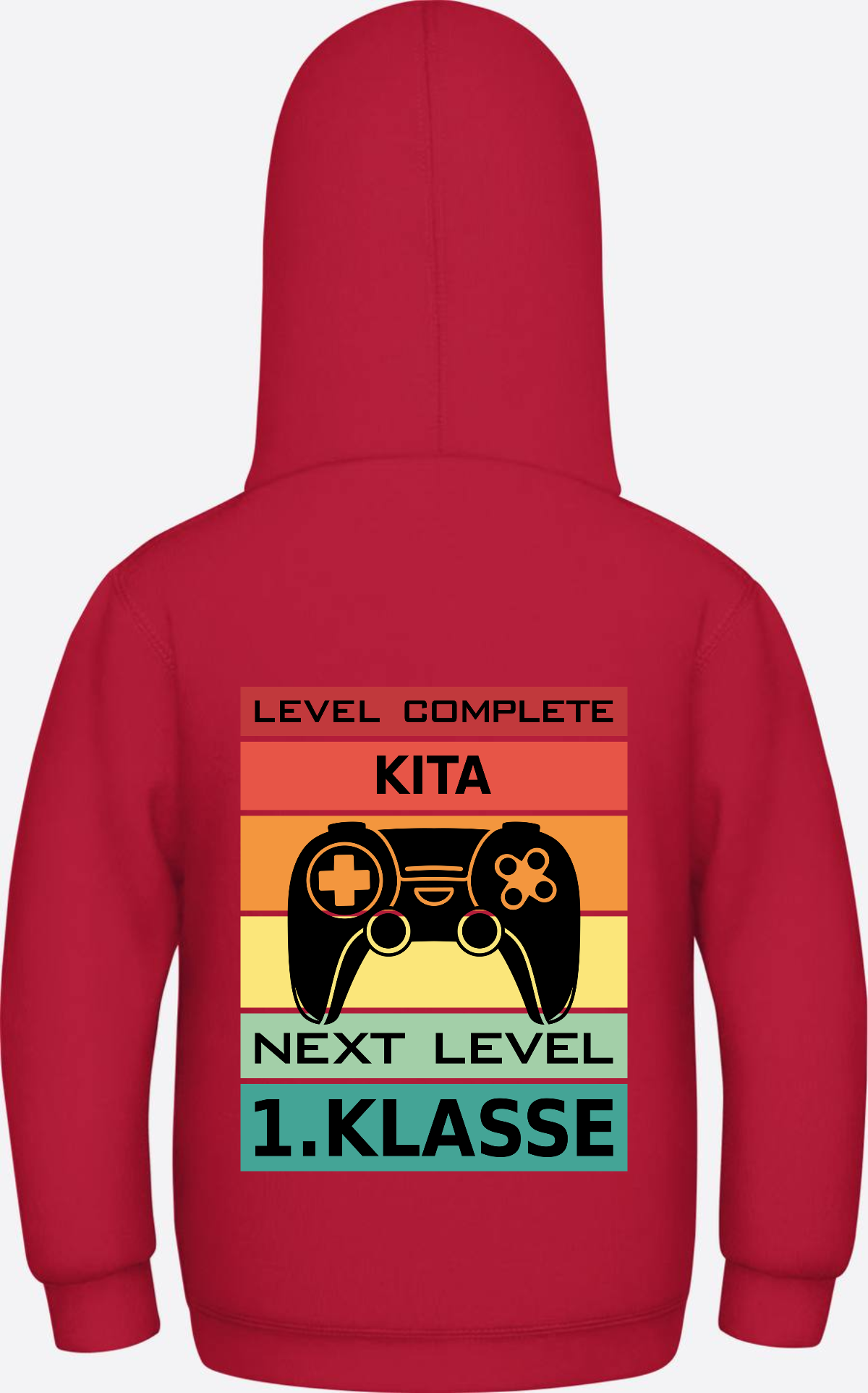 Kinder Hoodie Einschulung: Next Level 1. Klasse mit Name - Fire Red