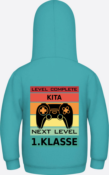 Kinder Hoodie Einschulung: Next Level 1. Klasse mit Name - Hawaiian Blue