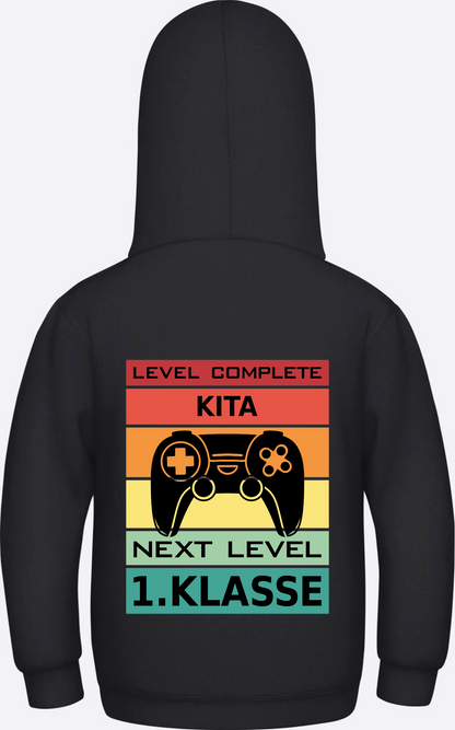 Kinder Hoodie Einschulung: Next Level 1. Klasse mit Name - Jet Black