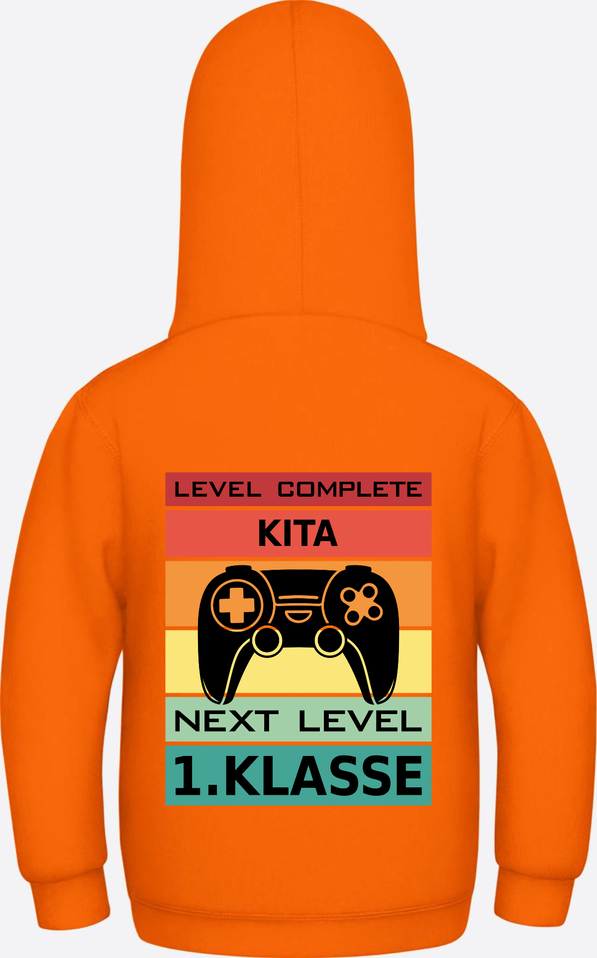 Kinder Hoodie Einschulung: Next Level 1. Klasse mit Name - Orange Crush