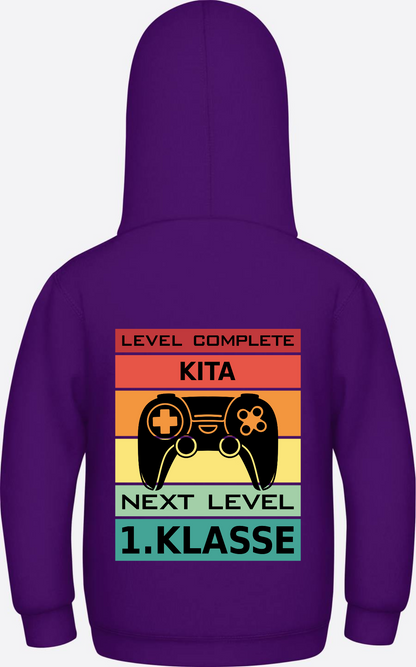 Kinder Hoodie Einschulung: Next Level 1. Klasse mit Name - Purple