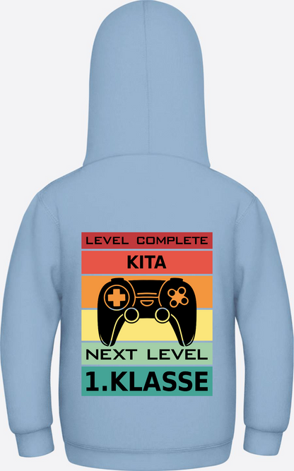 Kinder Hoodie Einschulung: Next Level 1. Klasse mit Name - Sky Blue