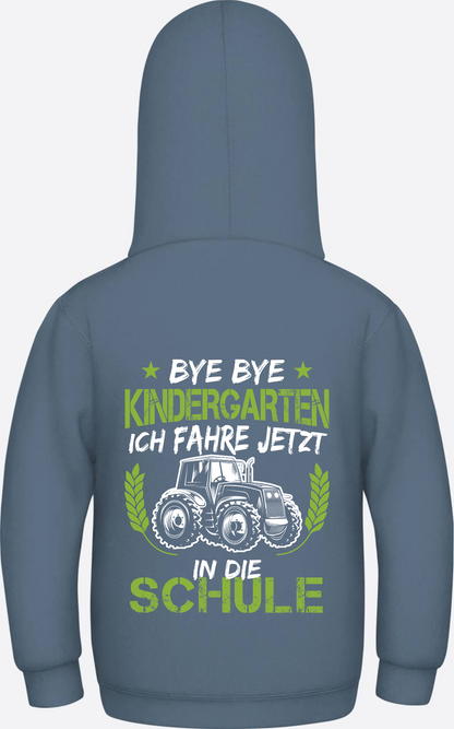 Kinder Hoodie Einschulung Traktor – Bye Bye Kindergarten - Airforce Blue